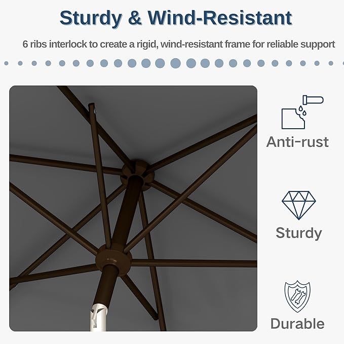 6.5'x10' Rectangular Patio Outdoor Umbrella,Large Coverage with Push-Button Tilt & UV Protection,Sturdy Ribs for Deck,Lawn,Pool,Backyard