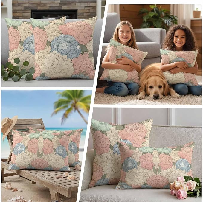 Botanical Flowers Waterproof Outdoor Pillow Covers Set of 2 Home Decor, Spring Colorful Garden Floral Plants Pillowcase Patio Pillow Covers for Couch Bench Furniture Garden 26x26in