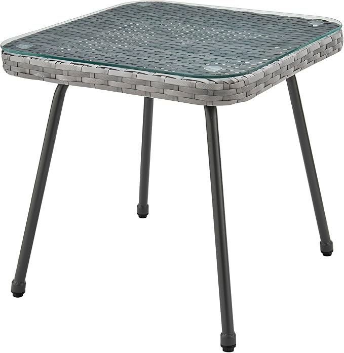 Manhattan Comfort Cannes 3-Piece Patio Conversation Set, Outdoor Furniture | Includes Modern Cushioned Rope Wicker Chairs & End Table, Removable & Washable Cushions, Tempered Glass Tabletop, Cream
