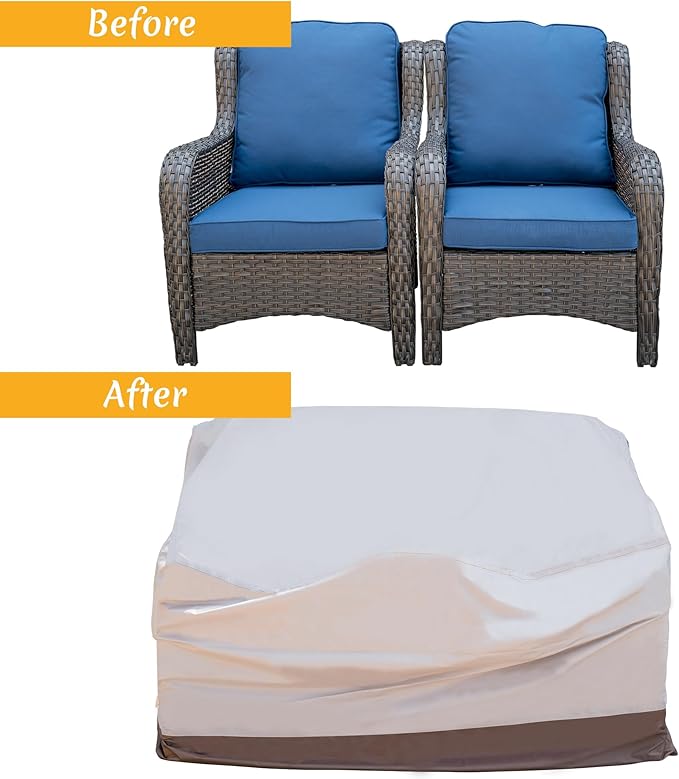 ovios Patio Furniture Covers, Outdoor Waterproof Cover for Chairs Sectional Sofa Loveseat Ottomans Couch Table General Purpose, 58.3" L*36.3" W*34" H, Beige-Brown