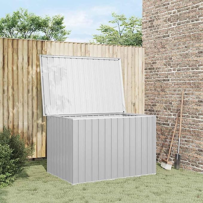Outdoor Garden Storage Box, Large Metal Deck Bin for Patio Cushions, Tools and Pool Supplies, Galvanized Steel Weather-Resistant Organizer, Gray, 58.7 x 39 x 36.6 Inches