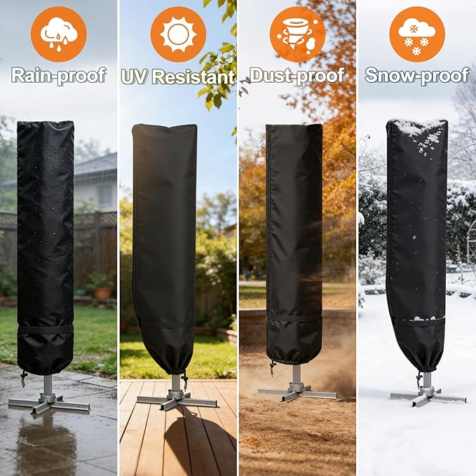 LBTING Patio Umbrella Cover, Outdoor Umbrella Covers 75H x 20W Inches Fit 8ft to 11ft Umbrella, 420D Waterproof Windproof Dust-proof UV-Resistant Furniture Cover - Black