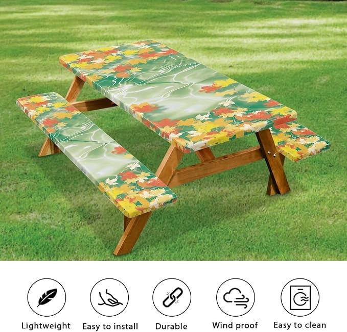 Yellow Flower Picnic Table Cover with Bench Covers Washable Outdoor Camping Tablecloth Summer Abrasion Resistant Waterproof Picnic Table Cover 3 Piece Set