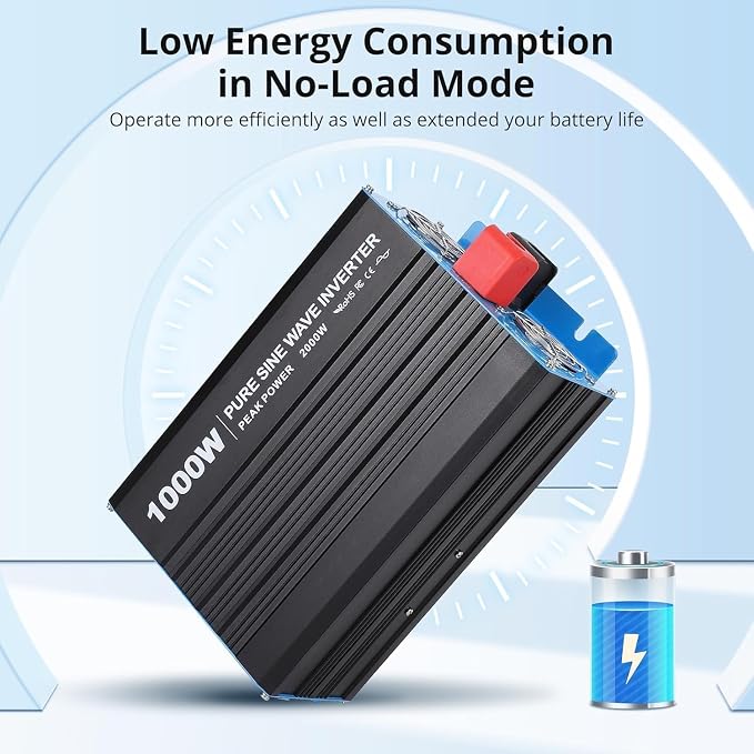 Power Inverter 1000 Watt Pure Sine Wave 12v DC to 110v/120v AC 2000 w Peak Converter for Family RV Off Grid Solar System with 2 AC Outlets LCD Display Remote Control and 2.1a USB Charging Port