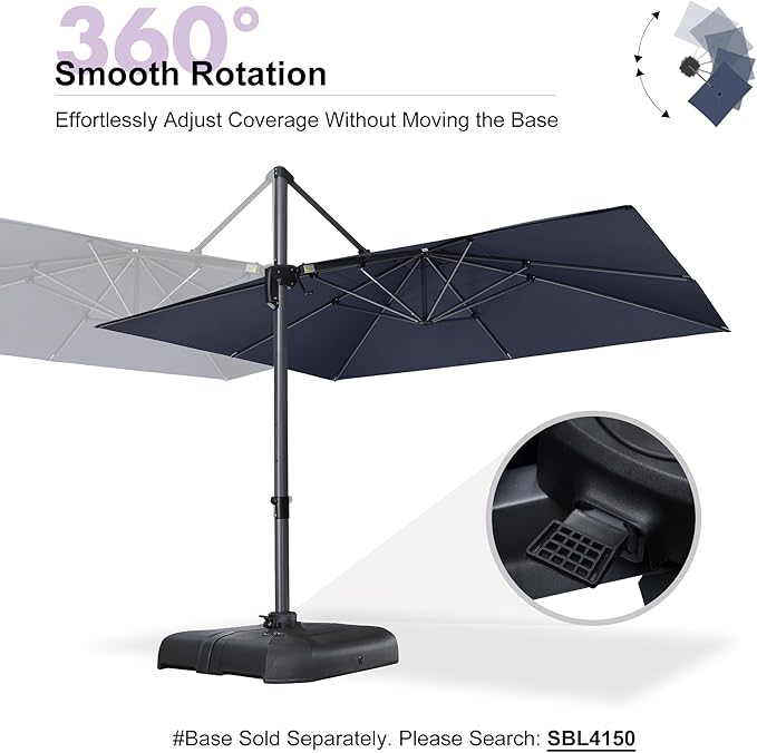 PURPLE LEAF 10' X 13' Patio Umbrella with Base Outdoor Cantilever Rectangle Offset Umbrella with 360-degree Rotation for Garden Deck Pool Patio Navy
