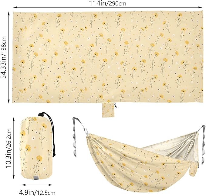 Camping Hammock Outdoor Hammocks for Outside Little Flower Yellow Beach Trees Portable Lightweight with Pockets Tree Straps Indoor