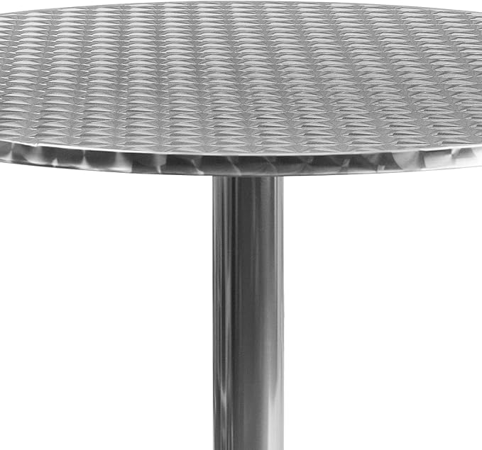Pemberly Row 31.5" Round Bistro Table, Aluminum and Steel, Stainless Steel Top, Lightweight Design, Commercial and Residential Use, Outdoor/Indoor Patio Dining Table for Sunroom, Balcony, Deck