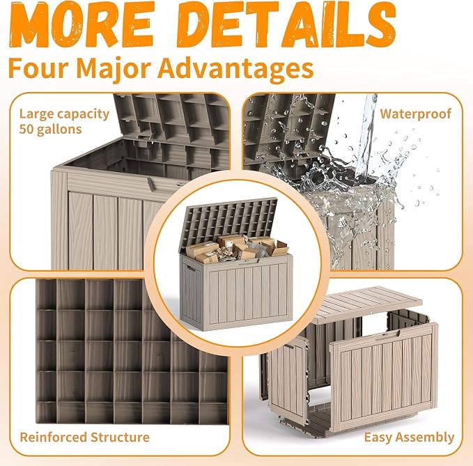 50 Gallon Outdoor Package Delivery Box with Lockable, Resin, Waterproof & Weatherproof Secure Parcel Drop Box for Porch, Outside Storage Boxes(Grey)
