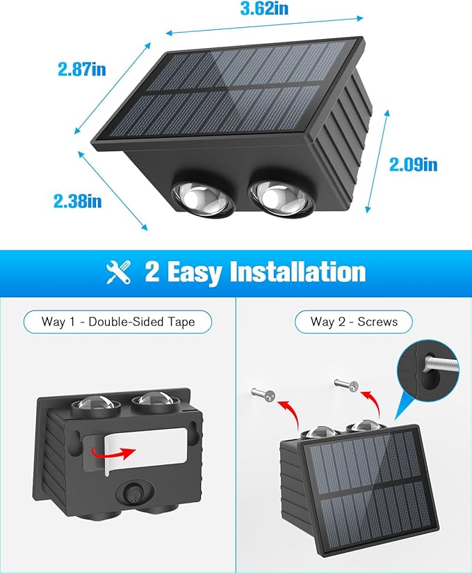 VOLISUN Solar Fence Lights 6 Pack, Color Glow LED Up and Down Wall Lights, IP65 Waterproof Solar Lights Outdoor for Patio, Backyard, Railing, Deck, Fence and Wall (4 Lenses)