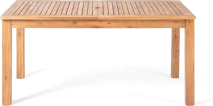 Christopher Knight Home 7 Piece Outdoor Dining Set Acacia Wood Expandable Table and 6 Wicker Chairs Light Grey Patio Dining Furniture Set with Teak Finish Wooden Frame for Garden Backyard Porch