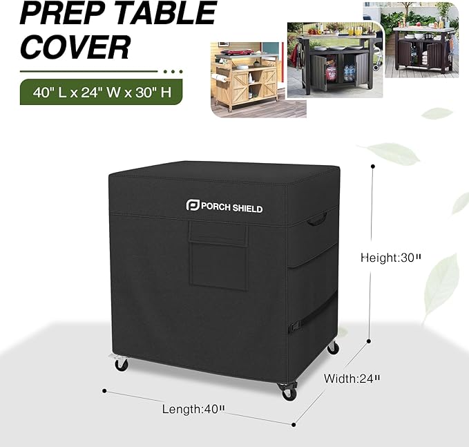 Porch Shield Outdoor Prep Table Cover –Waterproof Patio Dining Cart Cover Fitting Grill Stainless Steel Cart up to 40" L x 24" W x 30" H, Black