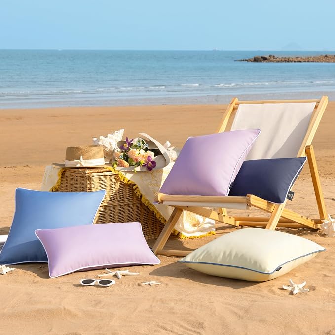 Phantoscope Pack of 2 Outdoor Waterproof Throw Pillow Covers Decorative Square Cushion Case Patio Pillows for Couch Tent, Foggy Blue 18x18 inches