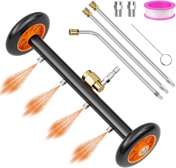 SPECILITE 16 Inch Undercarriage Pressure Washer Attachment for Cold & Hot Water Max 212℉, Power Washer Water Broom with 3 Extension Wands, Dual-Function Under Car Cleaner with 4 Nozzles, 4000 PSI