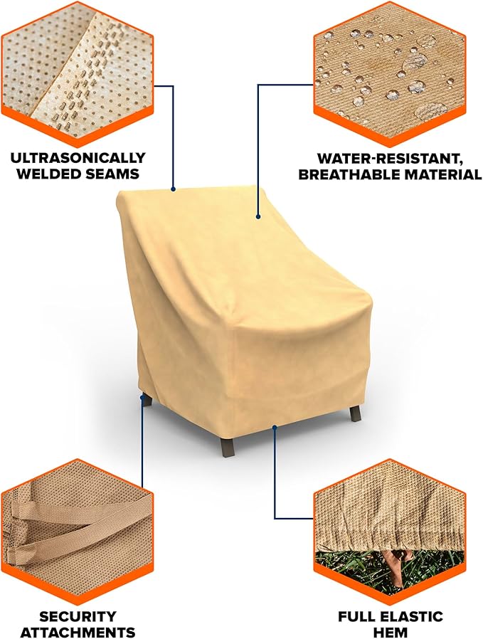 Budge P1W02SF1 All Seasons Patio Chair Cover Lightweight, UV-Resistant, Large, Tan