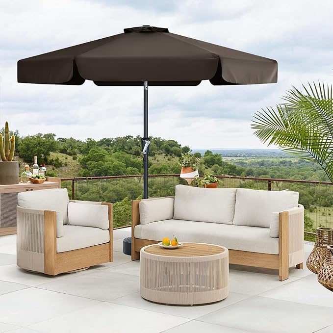 MASTERCANOPY 7.5ft Patio Umbrella with Valance, Crank and Tilt – 6 Ribs Outdoor Market Umbrella, UV/Fade Resistant, Waterproof Canopy with Wind Vent for Garden, Deck, Backyard, Pool (Brown)