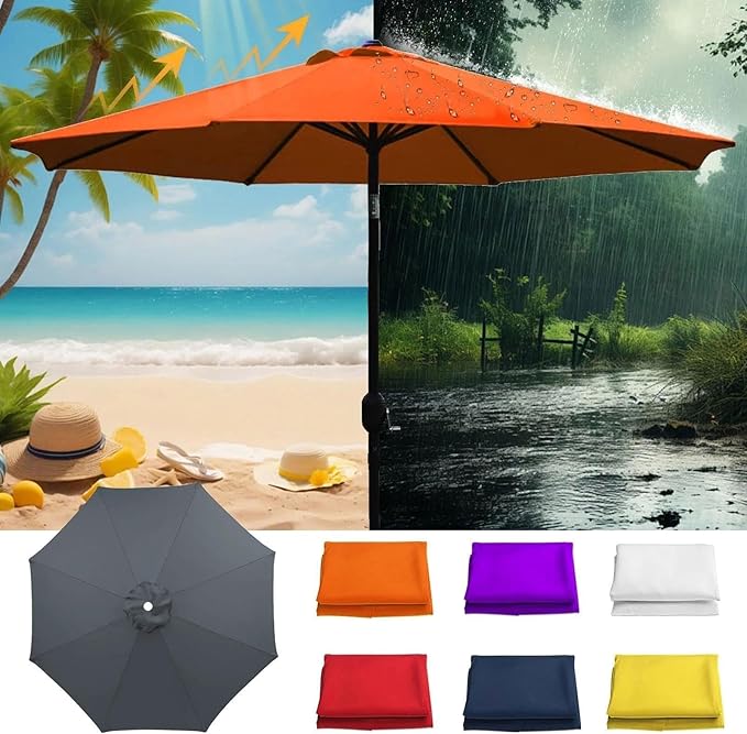 11ft – 8 Ribs Patio Umbrella Replacement Canopy,Waterproof UV-Resistant Outdoor Round Umbrella Top Cover for Outdoor Garden Deck Backyard