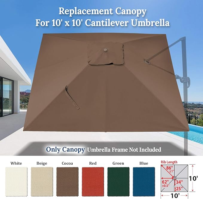 BenefitUSA Outdoor Canopy Top Cover Only Replacement Canopy for 10'x10' ROME Cantilever Patio Umbrella (Canopy Only)