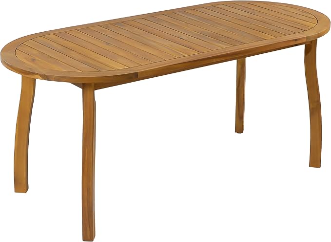 Christopher Knight Home Elva Acacia Wood Dining Table Set for 6, Solid Wood Outdoor Dining Set for 6, Weather Resistant 7 Piece Oval Patio Dining Table and Chair Set with Slatted Design, Teak