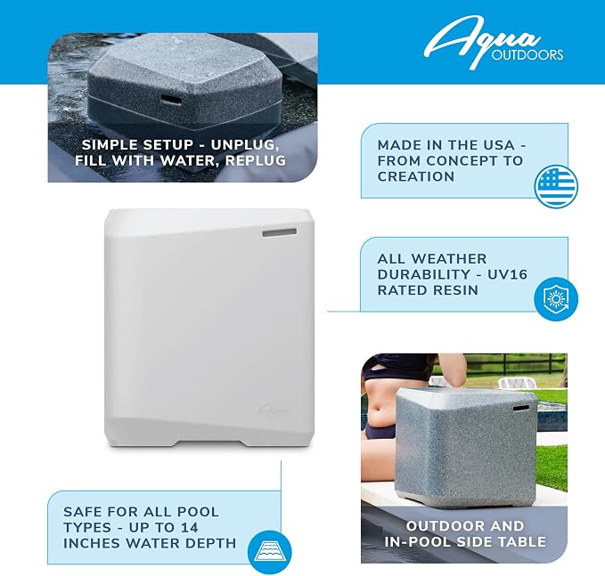 Aqua Outdoors in-Pool Side Table Large for 10-14 in. of Water - Outdoor Patio Side Table - All Weather Durable - No Rust (Classic White)