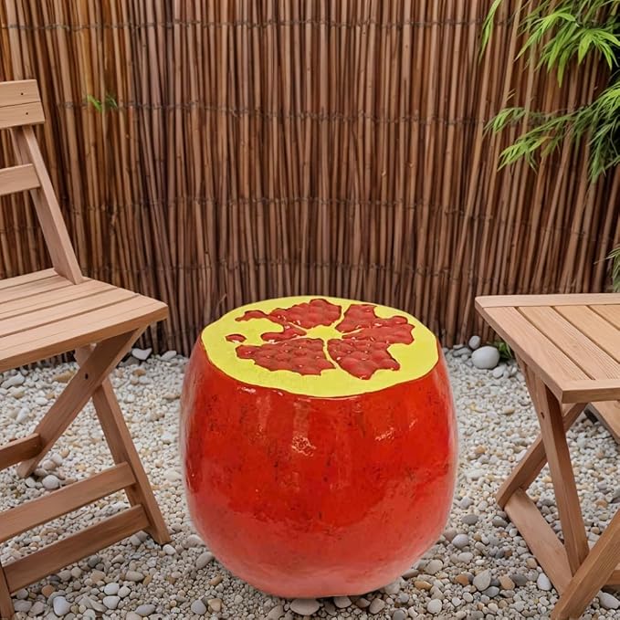 Garden Side Table, Outdoor Plant Stand,Tropical Art Deco Resin Decorative Furniture, 13.4 Inch Multi-Purpose Novelty Ornament for Patio Poolside Indoor Outdoor Home Garden Decor (Pomegranate)