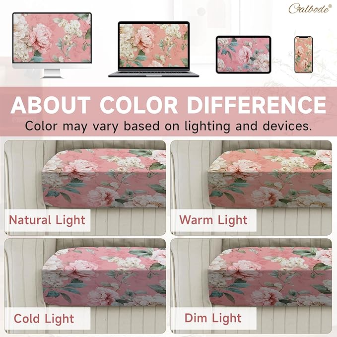 CALBODE 8 Pcs Stretch Outdoor Seat Cushion Covers, Washable Chair Seat Cover for Patio Furniture Cushions Soft Indoor and Outdoor Couch Cover Replacement (Pink Blooming, Cover Only)