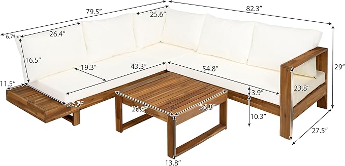 Christopher Knight Home Tenny 5-Seater Acacia Wood Patio Furniture Set, Outdoor Conversation Corner Sofa Set with Club Chair+Coffee Table, Patio Sectional Chat Set for Backyard/Balcony, Teak+Beige