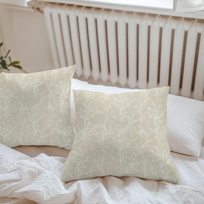 Beige Branches Waterproof Outdoor Pillow Covers Set of 2 Home Decor, Abstract Art Leaves Plant Pillowcase Patio Pillow Covers for Couch Bench Patio Furniture Garden 24x24in