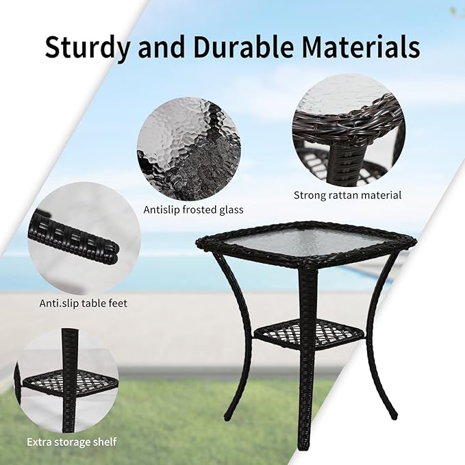 SHGJ&SOFT 3 Piece Patio Furniture Set, 2 Outdoor Swivel Rocking Chairs with Side Table, Wicker Glider Chairs, All-Weather Rattan Bistro Set for Porch, Deck, Pool (Grey, Brown Open-Weave Rattan)