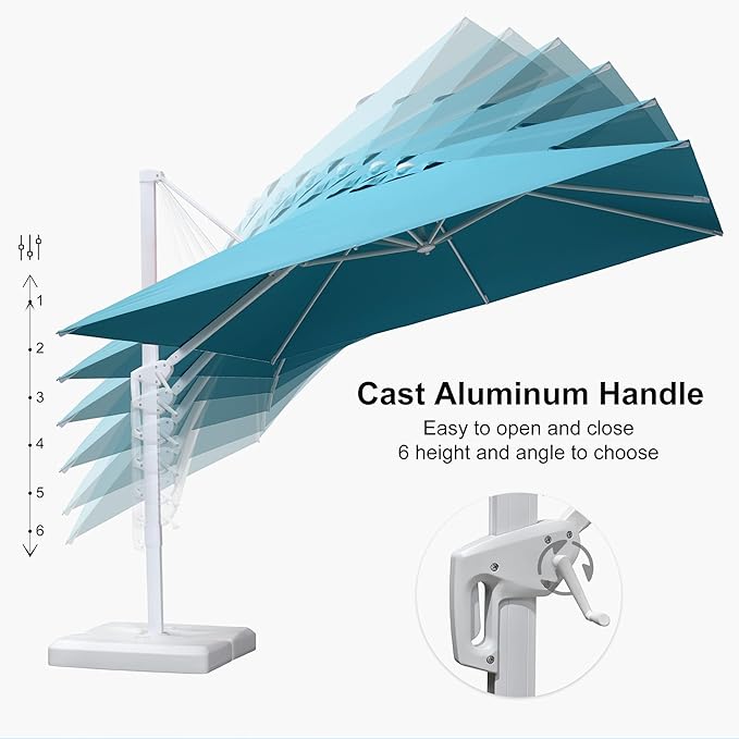 PURPLE LEAF 9' × 11.5' Patio Umbrella With Base White Cantilever Umbrella Square Outdoor Offset Windproof with 360° Rotation for Garden Deck Pool, Turquoise