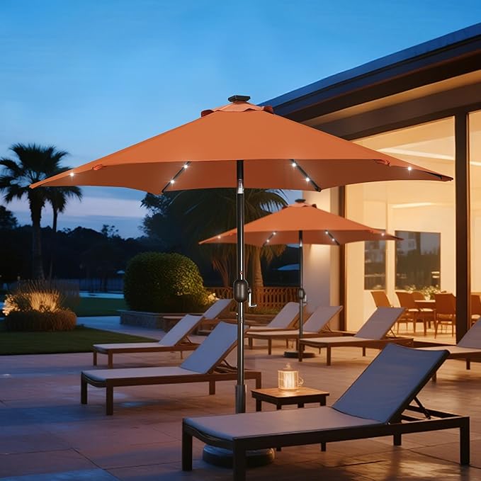 Blissun 7.5 ft Solar Umbrella, 18 LED Lighted Patio Umbrella, Table Market Umbrella