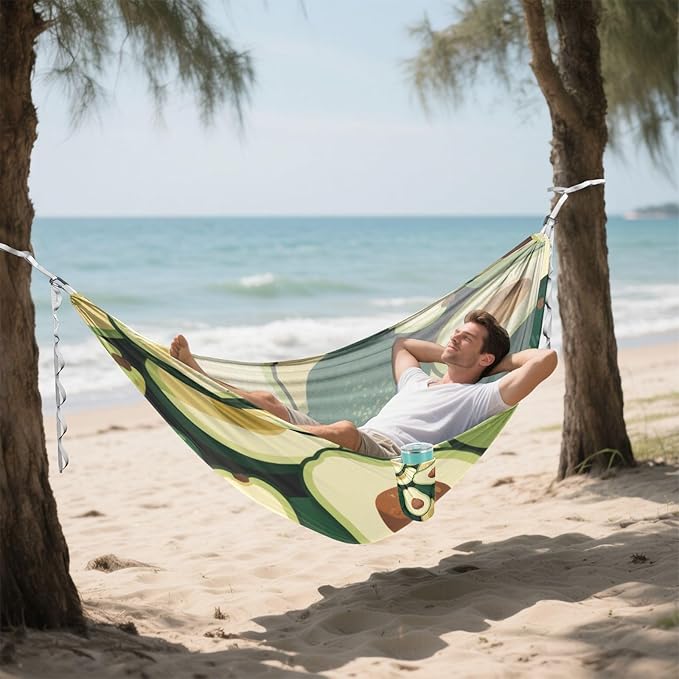 Green Cartoon Avocado Fruits 330lb Capacity Outdoor Hammocks Fabric Hammock for Outside Patio Backyard Poolside Base para poner hamaca