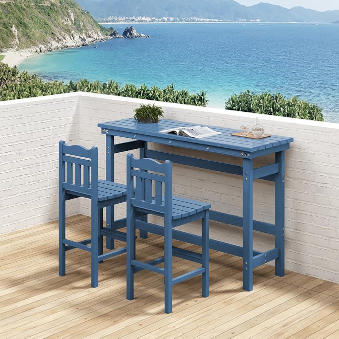 Sundale Outdoor Bar Table, 41 Inch Height Adirondack Rectangle Bar Table, All Weather Patio Bar Counter Height Table for Outside Backyard Balcony Poolside (Blue)