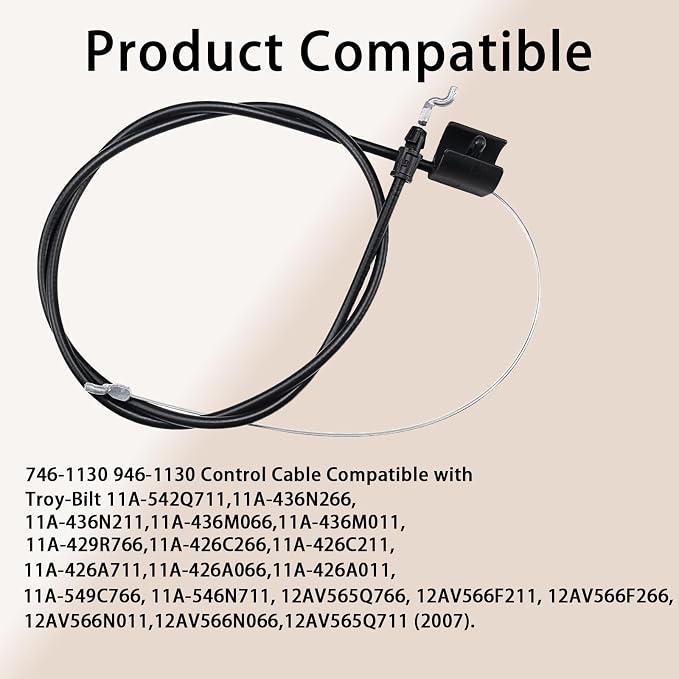 746-1130 Control Cable for Troy Bilt 12av565q711 11a-542q711 946-1130 11a-b290711 11a-436a711 12av566m011 12av566n011