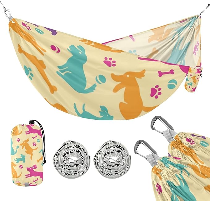 Playful Dog Outdoor Hammock with Tree Straps for Outside Beach Patio Garden