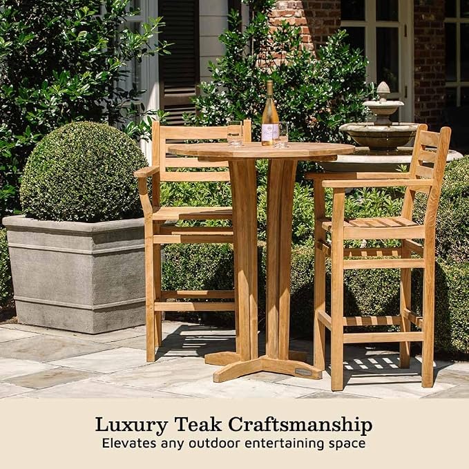 TITAN GREAT OUTDOORS Ash & Ember Acadia Grade A Teak 35" Round Bar Table, Indoor Outdoor Patio Bar Furniture, Weather Resistant Solid Wood for Garden, Backyard, Patio, Tightly Spaced Slats
