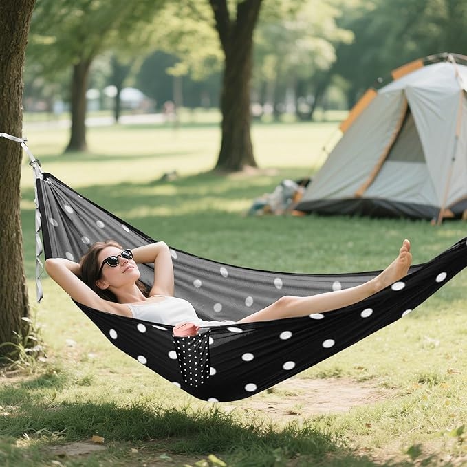 White Dots on Black Background 330lb Capacity Outdoor Hammocks with Tree Straps Indoor Hammock for Indoor Outdoor Patio hamacas para adultos 2 Personas