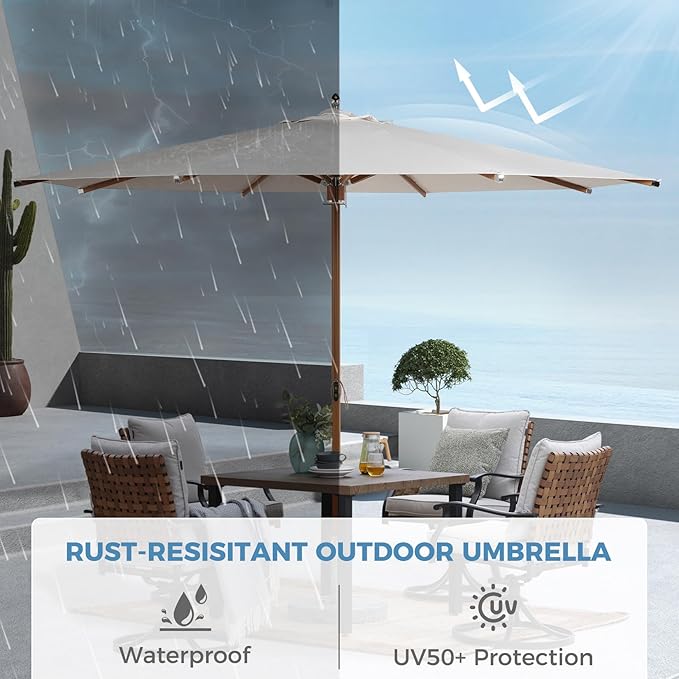 Grand patio 11 FT Sunbrella Patio Umbrella, Outdoor Umbrella with 8 Faux-Wood Grain Aluminum Ribs, Waterproof for Poolside, Deck, Backyard, Beige