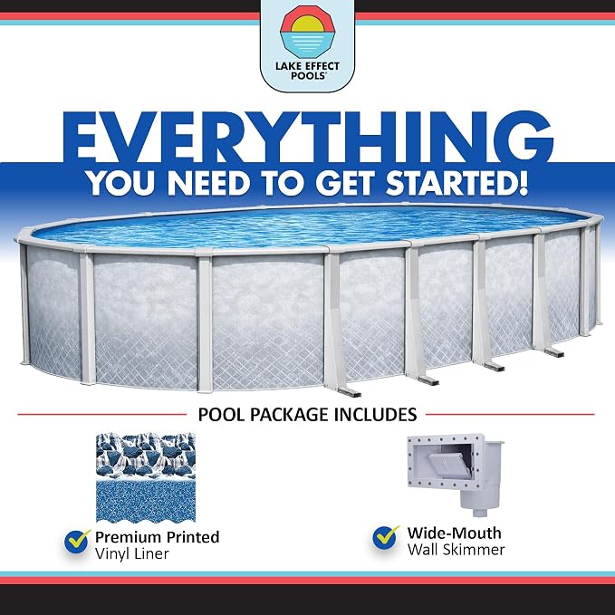 Lake Effect Pools 'Lifestyle' 12 ft x 24 ft Oval Above Ground Swimming Pool | 54 Inch Resin Protected Steel Sided Walls | Bundle Includes: 25 Gauge Overlap Liner & Widemouth Skimmer