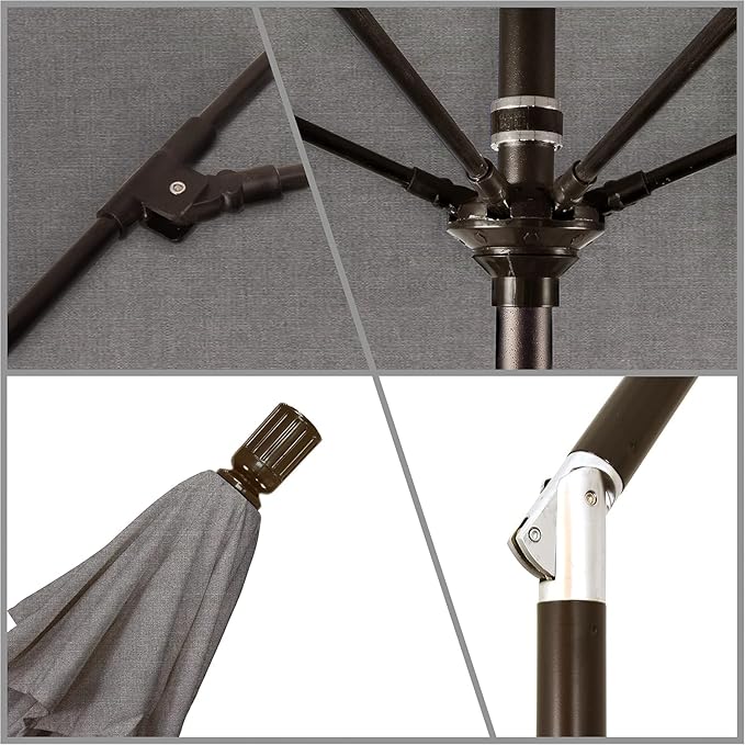California Umbrella 9' Round Aluminum Pole Fiberglass Rib Market Umbrella, Crank Lift, Collar Tilt, Bronze Pole