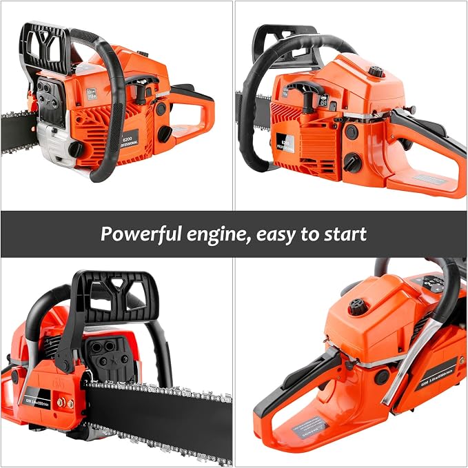 62CC Gasoline Chainsaw with 20-Inch Bar, 3.5HP 2-Stroke Gas Powered Chain Saw for Logging, Landscaping, and Firewood Cutting, Heavy Duty Tree Saw for Farm, Garden and Ranch Use