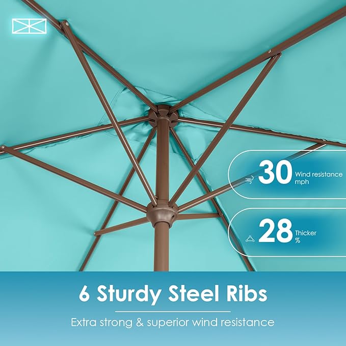 GREENVINES 6.5X10 FT Rectangular-Patio-Umbrella | Outdoor-Table-Umbrellas | 6 Sturdy Steel Ribs | Push Button Tilt & Crank | Waterproof | Market Umbrella | for Pool Backyard Garden | Peacock Blue