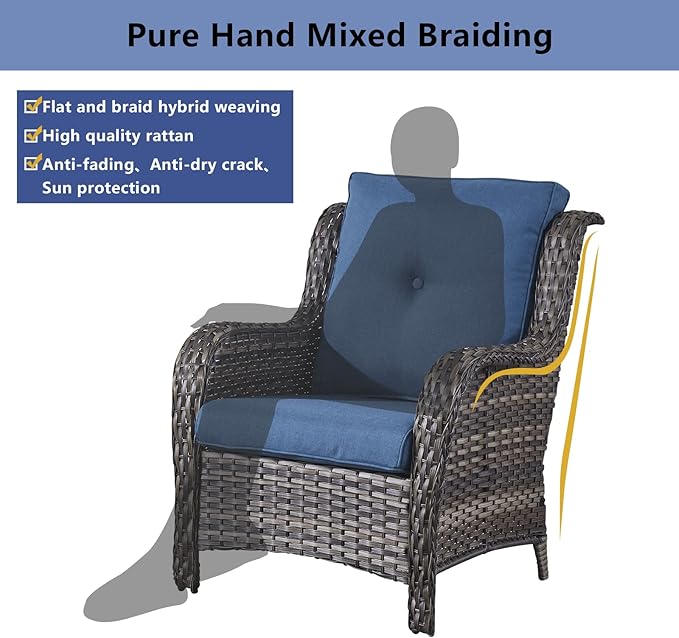 Belord 6 Pieces Patio Furniture Set Outdoor Wicker Furniture, 2 Patio Wicker Chairs with 1 Loveseat Sofa, Coffee Table and Ottomans, Patio Conversation Set for Porch Garden Deck Balcony Poolside
