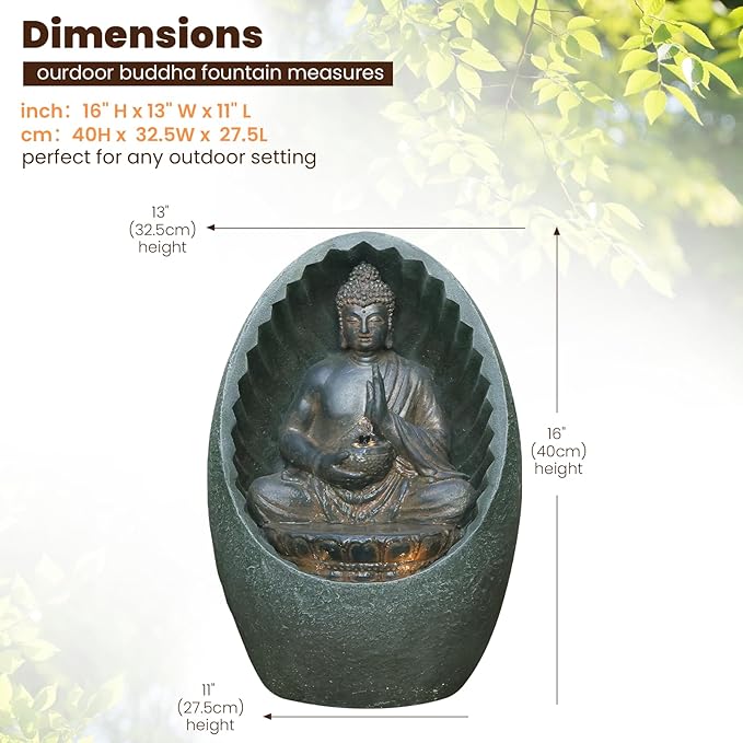 Tankana Solar Water Fountain Outdoor Half-Encased Egg-Shaped Buddha Garden Fountains with Light Pump Solar Panel, Tranquil Relaxing Water Feature for Home Garden Patio Yard Balcony, Black