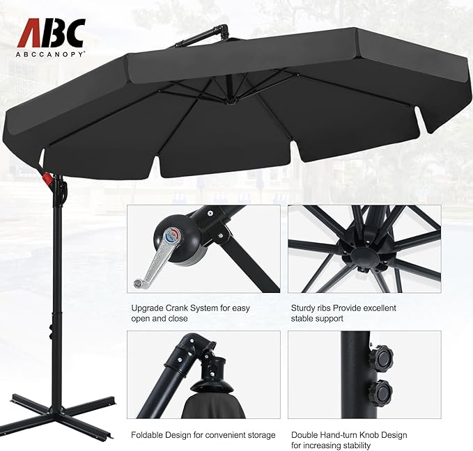 ABCCANOPY 9FT Cantilever Patio Umbrella with base included (Dark Gray)