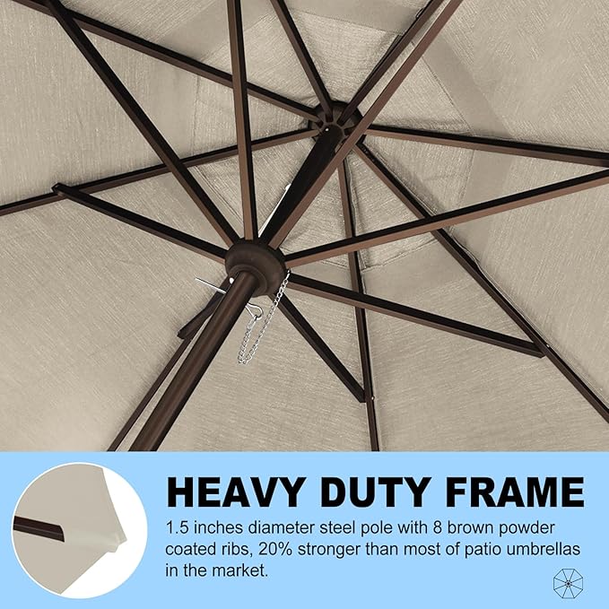 Eurmax USA 10-Year-Non-Fading 10FT 3-Tier Outdoor Patio Market Umbrella,UPF50+ UV Resistant,Heavy Duty Commercial Grade,Crank Lift Design,Windproof Vented Top for Garden,Pool,Deck,Antique Beige
