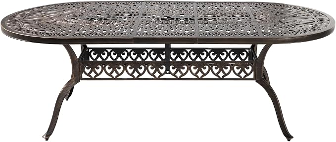 Cast Aluminum Patio Dining Table,Outdoor Dining Table for 8-10,Patio Metal Dining Table with Umbrella Hole for Backyard,Garden,Poolside (1, Oval)