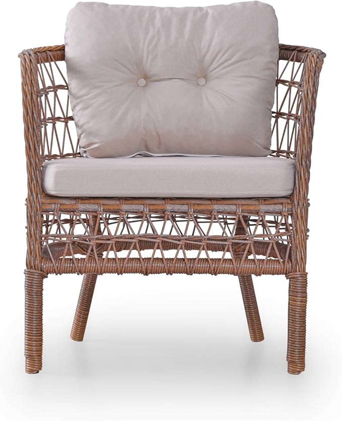 Angora Tea Set Rattan Outdoor Furniture Set – Stylish Garden and Patio Set with Table, Double Chair, and 2 Single Armchairs, Conversation Sets Best for Yard, Pool or Backyard, Brown