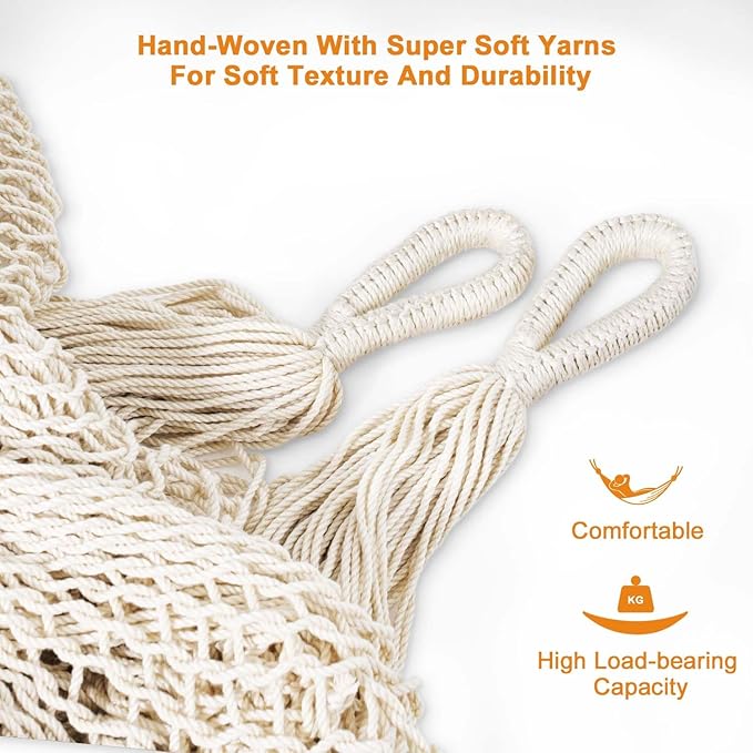 Lazy Daze Hammocks Handwoven Mayan Hammock with Heavy Duty Steel Stand, 10.5 FT Soft Rope Double Hammock for Patio Outside, 550 lbs Weight Capacity, Natural