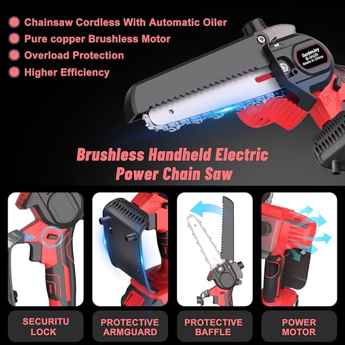 Mini Chainsaw Cordless, 6 Inch Portable Small Handheld Electric Chainsaw cordless Battery Powered for Household, Garden, Yard, Tree Trimming Wood Cutting, Christmas Gifts for Men Dad Husband Women