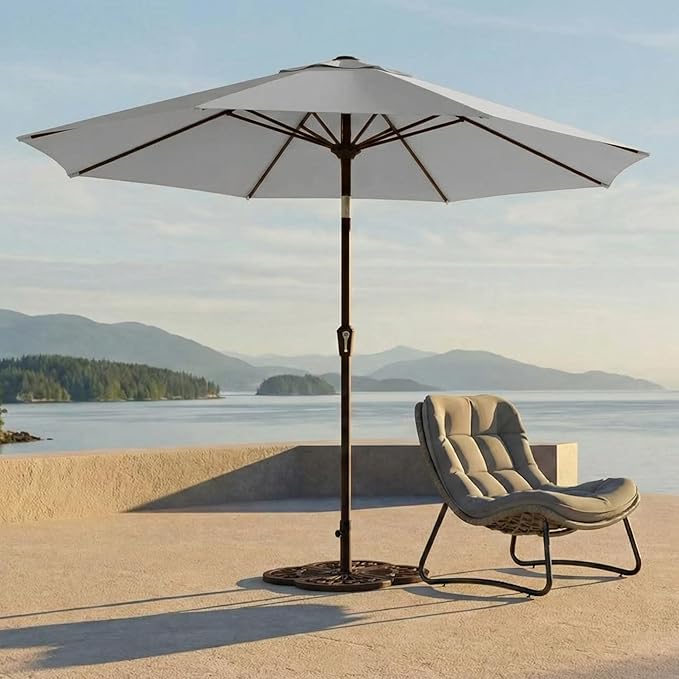 Kingdura 10FT Outdoor Patio Umbrella, Market Table Umbrella with Push Button Tilt and Crank, 8 Sturdy Fiberglass Ribs, UV Protection for Pool, Lawn, Deck, Backyard, Garden (Light grey)